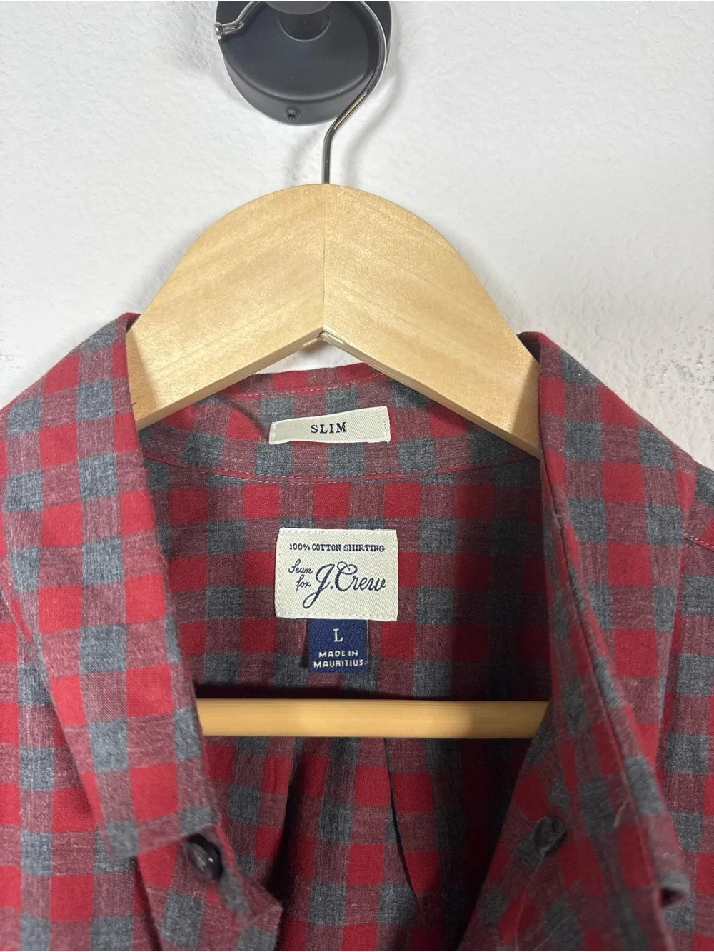 J.Crew Mens Slim Plaid Button Down Shirt Red Gray Size L
